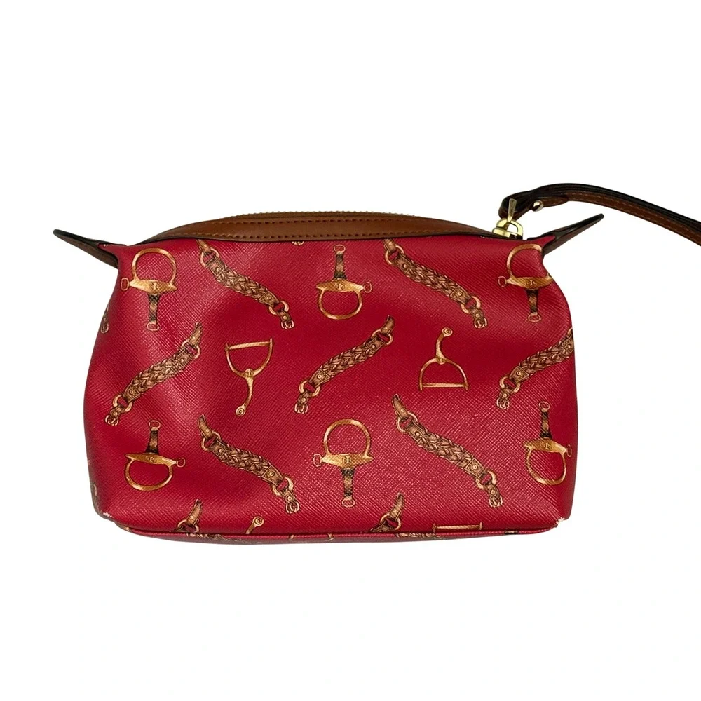 Lauren Ralph Lauren Red Equestrian Bit Print Wristlet Pouch Cosmetic Bag